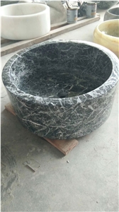 Nero Marquina Marble Basin, Round Wash Basin,White Onyx Sinks
