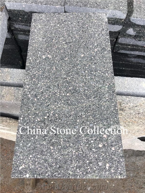 China Youxi Dark Green Granite Green Porphyry Stone Flamed Paving Tile