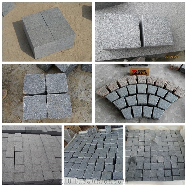 G654 Grey Black Granite Driveway Paving Cobble Cubes Stone Pavers