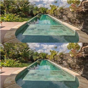 Bali Stone Swimming Pool Tiles, Sukabumi Green Tuff Pool Tiles
