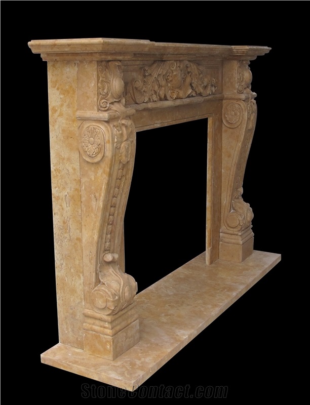 Fireplace Mantel,Beige Fireplace,Western Style,Handcrafted,Sculpture