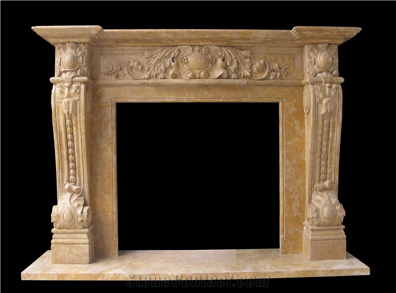 Fireplace Mantel,Beige Fireplace,Western Style,Handcrafted,Sculpture