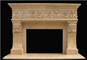 Fireplace Mantel,Beige Fireplace,Western Style,Handcrafted,Sculpture