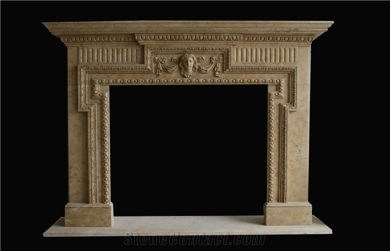 Fireplace Mantel,Beige Fireplace,Western Style,Handcrafted,Sculpture