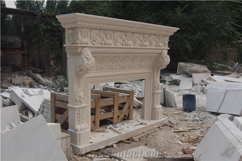 Fireplace Mantel,Egyptian Beige Fireplace,Western Style,Handcrafted