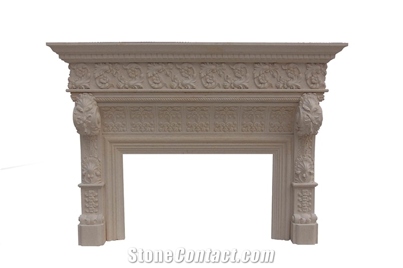 Fireplace Mantel,Egyptian Beige Fireplace,Western Style,Handcrafted