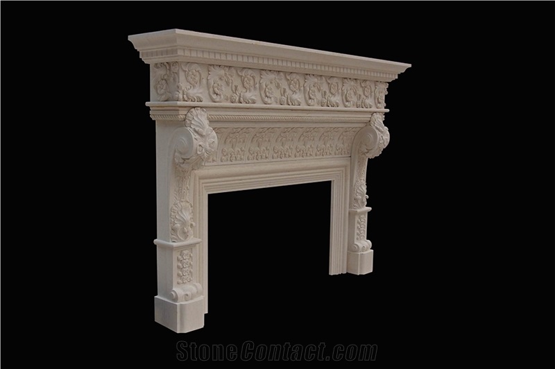 Fireplace Mantel,Egyptian Beige Fireplace,Western Style,Handcrafted