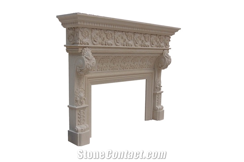 Fireplace Mantel,Egyptian Beige Fireplace,Western Style,Handcrafted