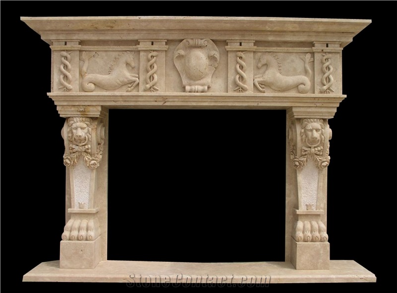 Fireplace Mantel,Egyptian Beige Fireplace,Western Style,Handcrafted