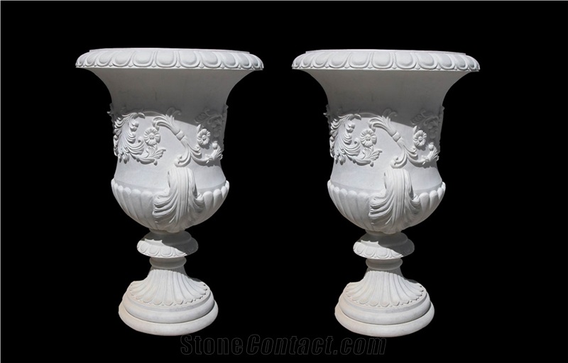 Handcarved Marble Flower Pots Garden Urban Pot