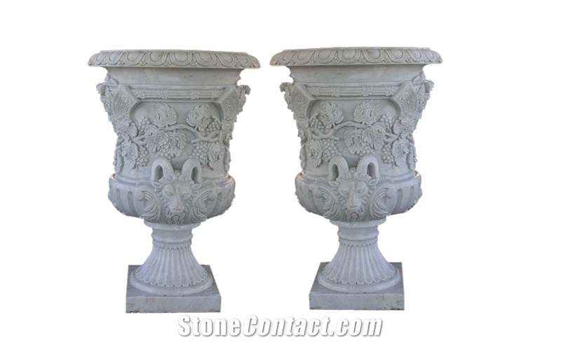 Handcarved Marble Flower Pots Garden Urban Pot