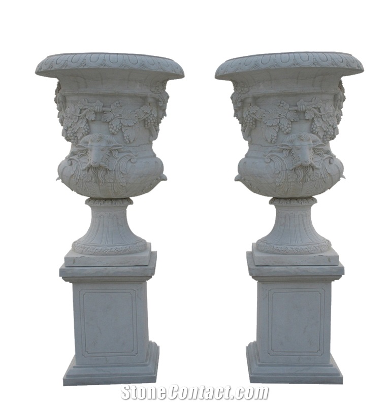 Handcarved Marble Flower Pots Garden Urban Pot