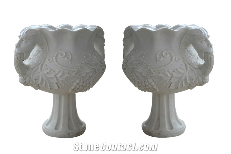 Handcarved Marble Flower Pots Garden Urban Pot
