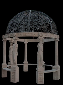 Handcarved Natural Stone Sculptured Outdoor Gazebo, Western Style