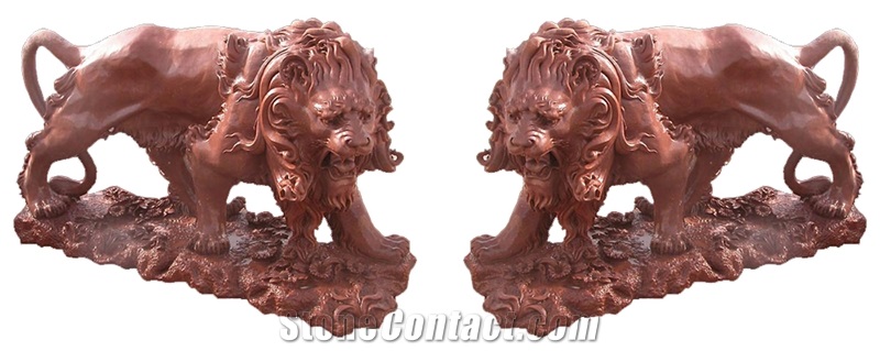 Marble Hand Carved Lion Statue Artifacts