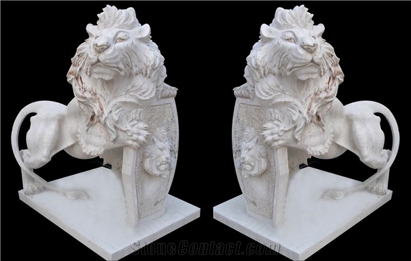 Marble Hand Carved Lion Statue Artifacts