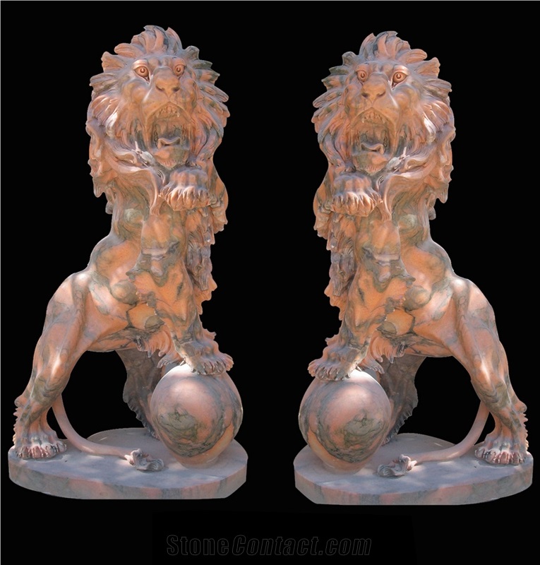 Marble Hand Carved Lion Statue Artifacts