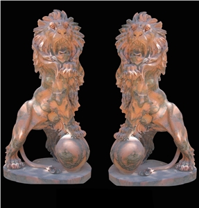 Marble Hand Carved Lion Statue Artifacts