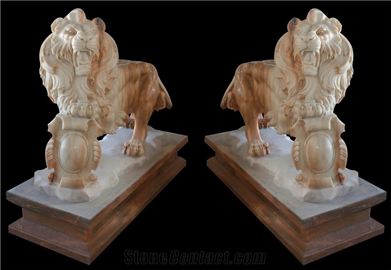 Marble Hand Carved Lion Statue Sculptured Handcrafts