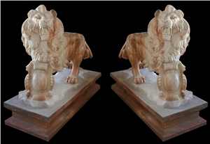 Marble Hand Carved Lion Statue Sculptured Handcrafts