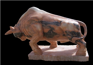 Marble Hand Carved Ox Statue Sculptured Animals