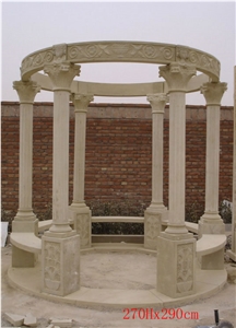 Western Style Stone Gazebo,Handcaeved,Pavilions,Beige Travertine