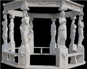 Western Style Stone Gazebo,Handcaeved,Pavilions,White Marble