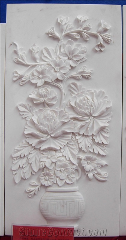 White Handcarved Marble Western Style Relief