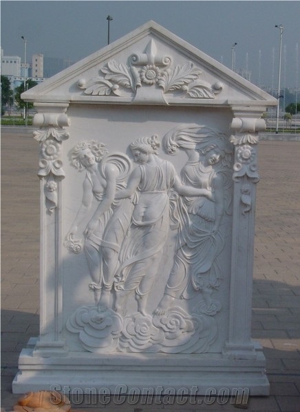 White Handcarved Marble Western Style Relief