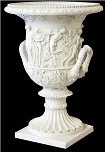 White Marble Handcarved,Sculptured Stone Flower Pot/Marble Vases