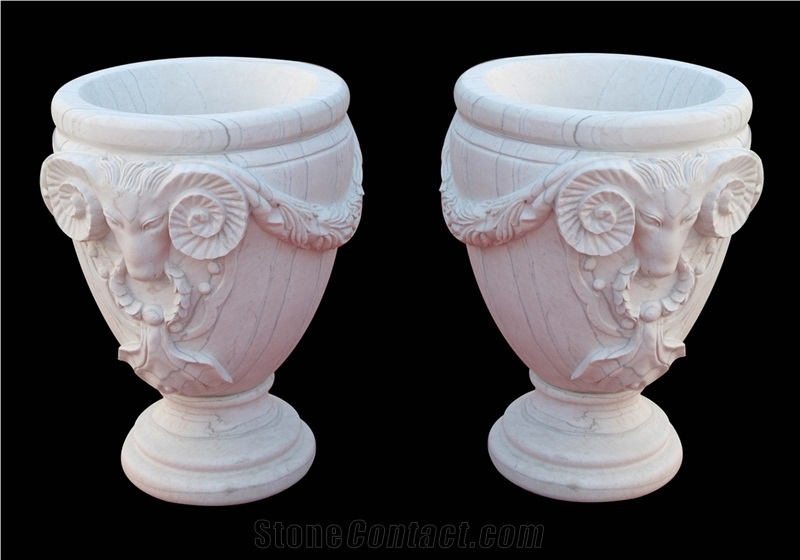White Marble Handcarved,Sculptured Stone Flower Pot/Marble Vases