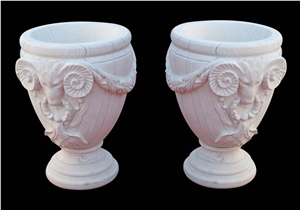White Marble Handcarved,Sculptured Stone Flower Pot/Marble Vases