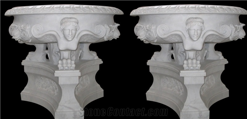 White Marble Handcarved,Sculptured Stone Flower Pot/Marble Vases