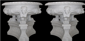 White Marble Handcarved,Sculptured Stone Flower Pot/Marble Vases