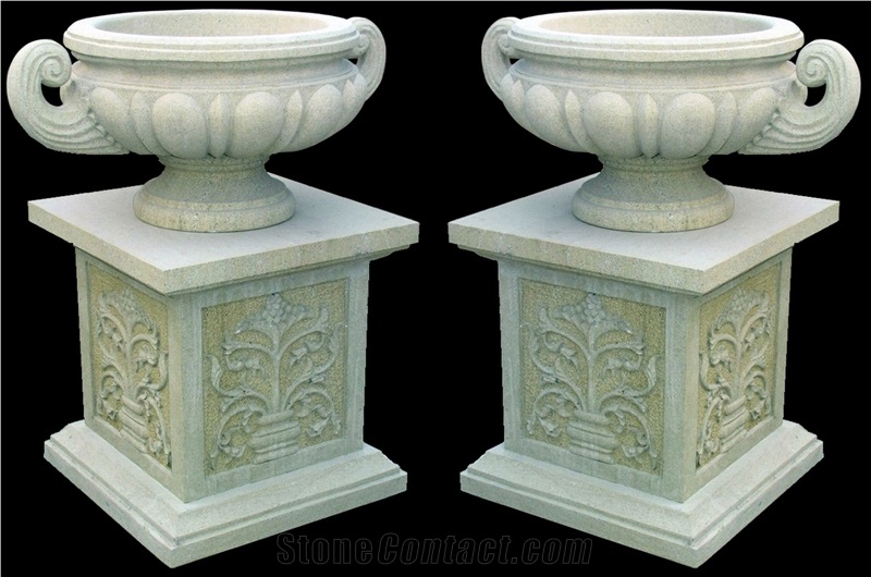 White Marble Handcarved,Sculptured Stone Flower Pot/Marble Vases