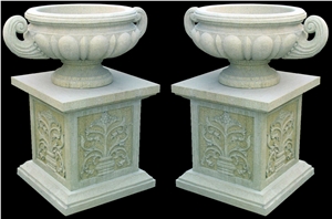 White Marble Handcarved,Sculptured Stone Flower Pot/Marble Vases