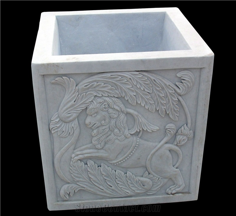 White Marble Handcarved,Sculptured Stone Flower Pot/Marble Vases