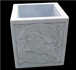 White Marble Handcarved,Sculptured Stone Flower Pot/Marble Vases