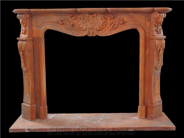 Yellow Marble Handcarved Fireplace Mantel,Western Sculptured Fireplace