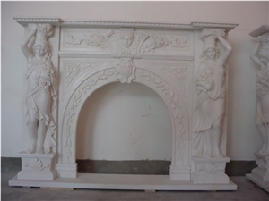 Yellow Marble Handcarved Fireplace Mantel,Western Sculptured Fireplace