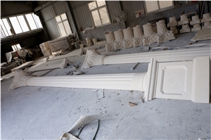 Beige Marble Fireplace Railing Column Capital Carving Customized Stone