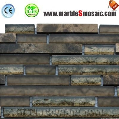 Glass and Brown Marble Mosaic Panel