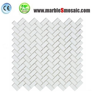 Pure White Herringbone Marble Mosaic