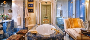 Blue Sodalite Commercial Bathroom Design