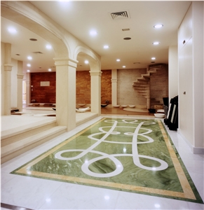 Oasis Green Marble Inlay Waterjet Floor Medallion