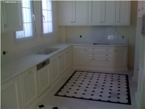 Aegean White Marble Kitchen Perimeter Countertop, Peninsula Top
