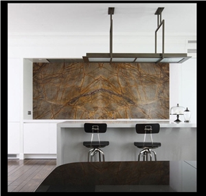 Bidasar Brown Marble and White Quartz Kitchen Countertop