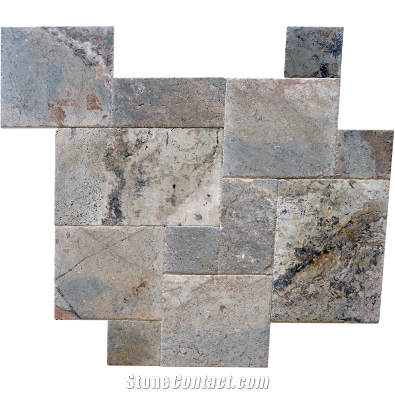 Cappadocia Green Travertine Brushed Chiseled Versailles Pattern