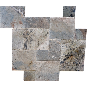 Cappadocia Green Travertine Brushed Chiseled Versailles Pattern