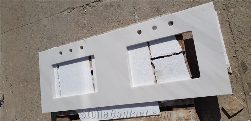 Bathroom Tops with Bianco Sivec Marble, Double Sink Vanity Top